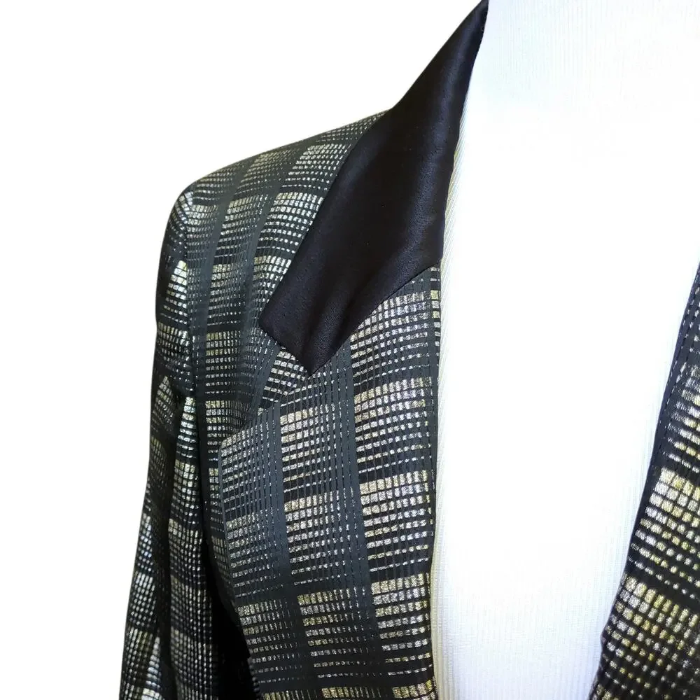 Christian Dior 80s 90s Blazer Jacket Power Money Cropped Disco Black Metallic 8